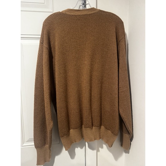 Vintage Ralph Lauren Camel Brown Herringbone Camelhair Cardigan Men's XL 80s/90s - Picture 14 of 15